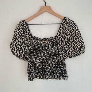 Monteau Black and Cream Geometric Blouse